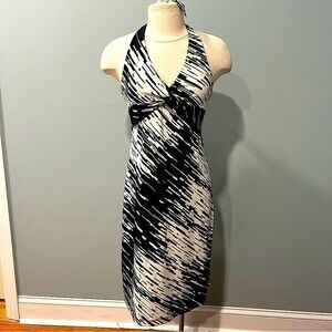 BCBGMaxazria Black & White Print Halter Dress Size Medium